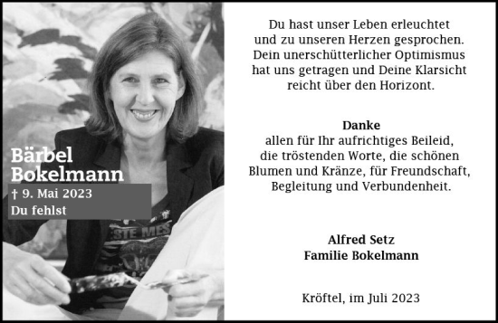 Traueranzeige von Bärbel Bokelmann von Idsteiner Land/Untertaunus