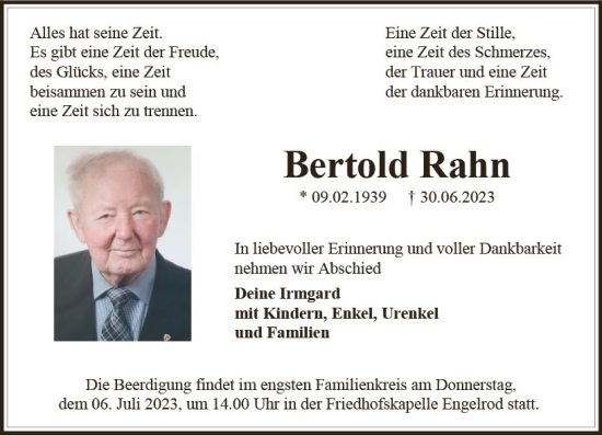 Traueranzeige von Bertold Rahn von VRM Trauer