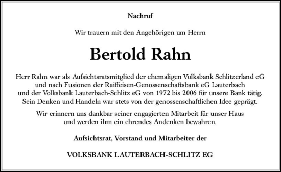 Traueranzeige von Bertold Rahn von VRM Trauer