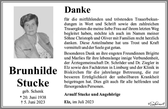 Traueranzeige von Brunhilde Stucke von Nassauische Neue Presse