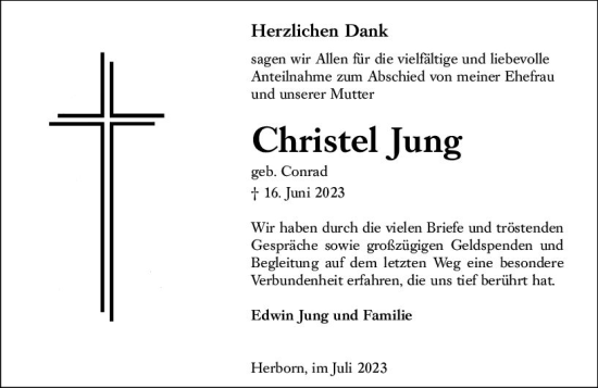 Traueranzeige von Christel Jung von Dill Block
