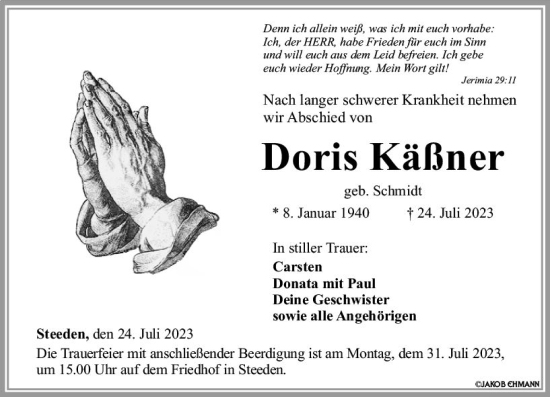 Traueranzeige von Doris Käßner von Nassauische Neue Presse