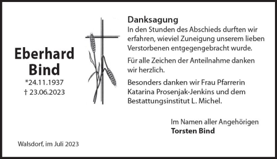 Traueranzeige von Eberhard Bind von Idsteiner Land/Untertaunus