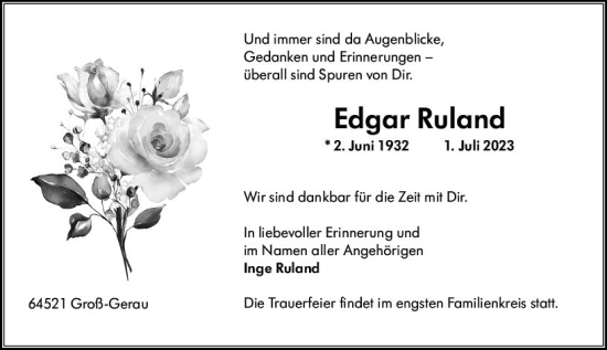 Traueranzeige von Edgar Ruland von Groß-Gerauer Echo