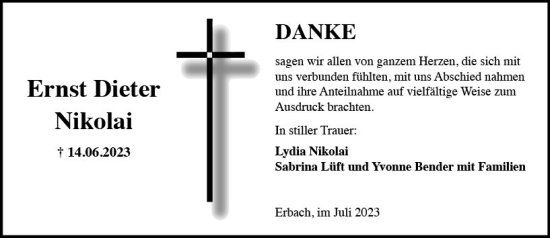 Traueranzeige von Ernst Dieter Nikolai von Rheingau Kurier