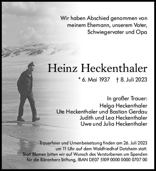 Traueranzeige von Heinz Heckenthaler von Wiesbadener Kurier