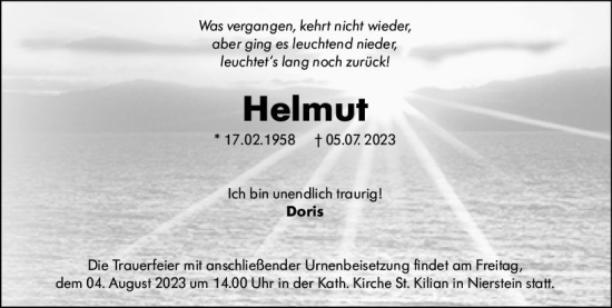 Traueranzeige von Helmut  von Allgemeine Zeitung Mainz