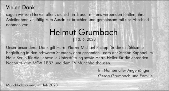 Traueranzeige von Helmut Grumbach von Wetzlarer Neue Zeitung