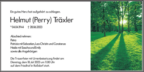 Traueranzeige von Helmut  Träxler von Darmstädter Echo