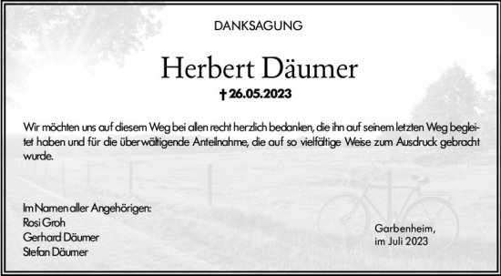 Traueranzeige von Herbert Däumer von Wetzlarer Neue Zeitung