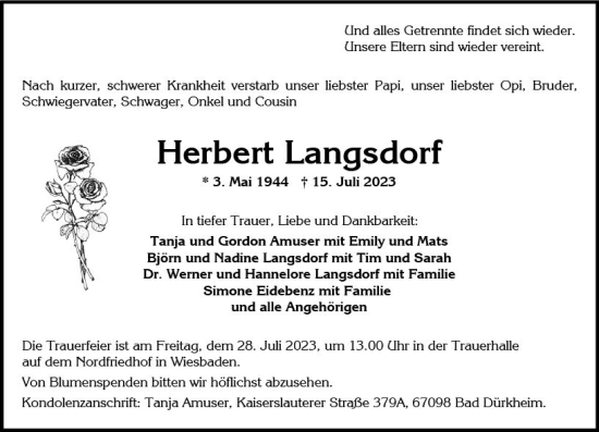 Traueranzeige von Herbert Langsdorf von Wiesbadener Kurier
