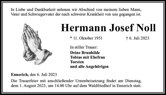 Traueranzeige von Hermann Josef Noll von Nassauische Neue Presse