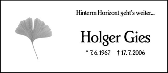 Traueranzeige von Holger Gies von Wiesbadener Kurier