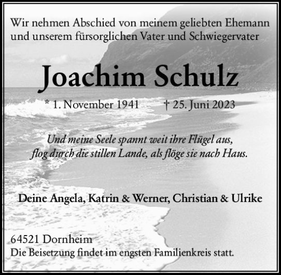 Traueranzeige von Joachim Schulz von Groß-Gerauer Echo