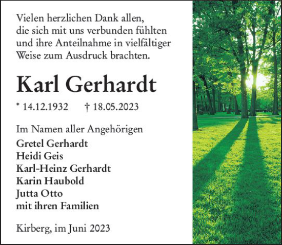 Traueranzeige von Karl Gerhardt von Nassauische Neue Presse