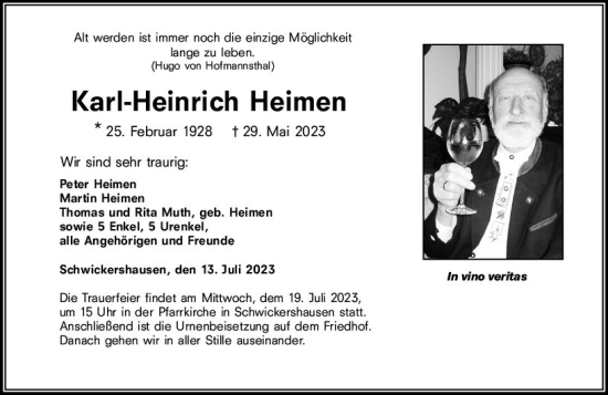 Traueranzeige von Karl-Heinrich Heimen von Camberger Anzeiger