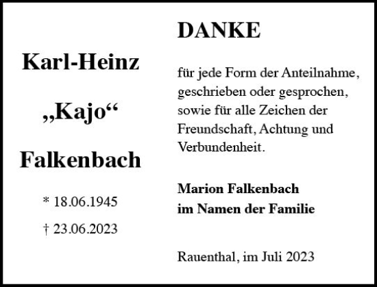 Traueranzeige von Karl-Heinz Falkenbach von Rheingau Kurier