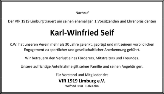 Traueranzeige von Karl-Winfried Seif von Nassauische Neue Presse