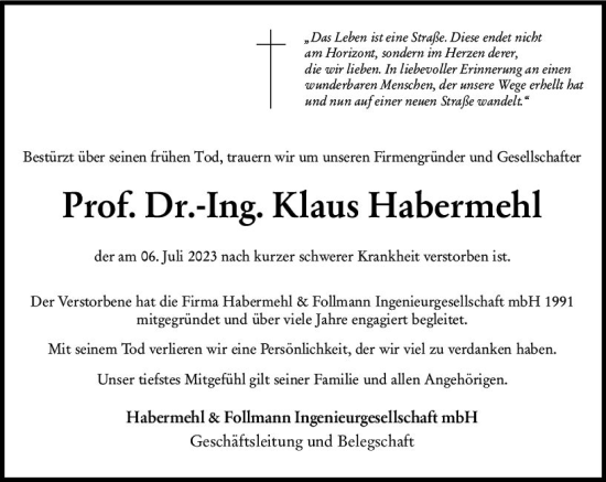 Traueranzeige von Klaus Habermehl von Darmstädter Echo