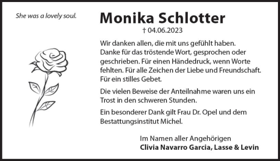 Traueranzeige von Monika Schlotter von Idsteiner Land/Untertaunus