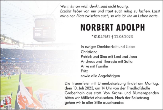 Traueranzeige von Norbert Adolph von VRM Trauer
