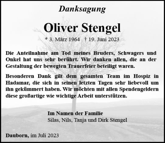 Traueranzeige von Oliver Stengel von Camberger Anzeiger