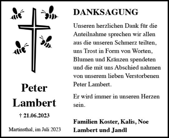Traueranzeige von Peter Lambert von Wiesbadener Kurier