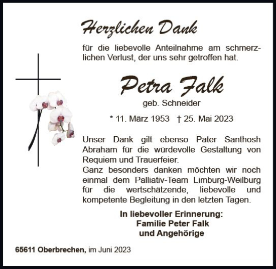 Traueranzeige von Petra Falk von Camberger Anzeiger