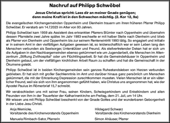 Traueranzeige von Philipp Schwöbel von Allgemeine Zeitung Mainz