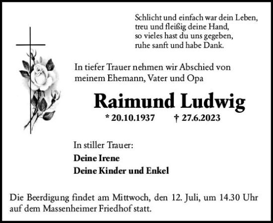 Traueranzeige von Raimund Ludwig von Hochheimer Zeitung