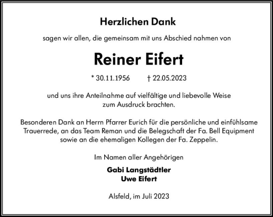 Traueranzeige von Reiner Eifert von VRM Trauer