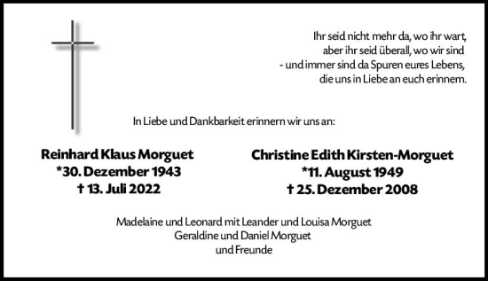 Traueranzeige von Reinhard Klaus Morguet von Wiesbadener Kurier