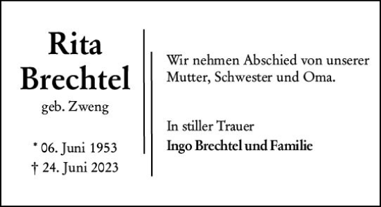 Traueranzeige von Rita Brechtel von Starkenburger Echo