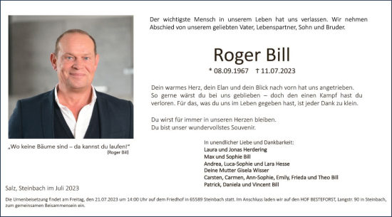 Traueranzeige von Roger Bill von Nassauische Neue Presse