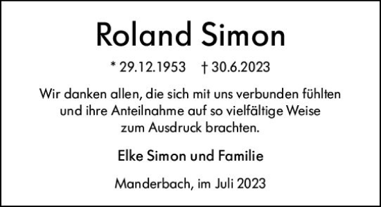 Traueranzeige von Roland Simon von Dill Block