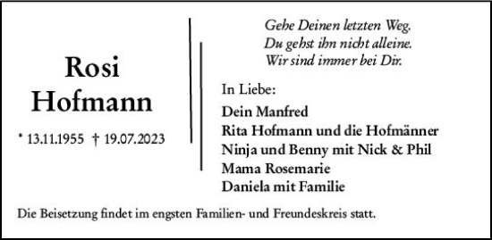 Traueranzeige von Rosi Hofmann von Wiesbadener Kurier