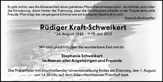 Traueranzeige von Rüdiger Kraft-Schweikert von Wiesbadener Kurier