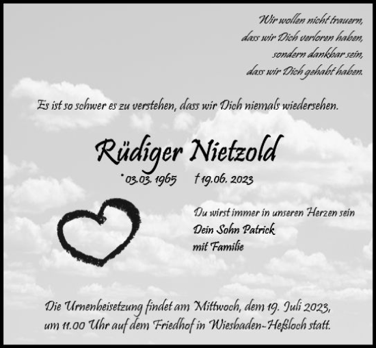 Traueranzeige von Rüdiger Nietzold von Wiesbadener Kurier