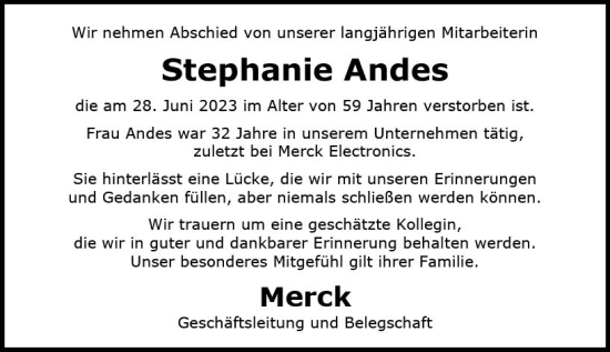Traueranzeige von Stephanie Andes von Darmstädter Echo