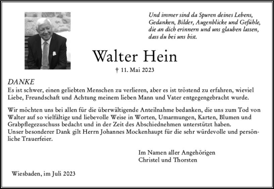 Traueranzeige von Walter Hein von Wiesbadener Kurier