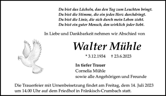 Traueranzeige von Walter Mühle von Odenwälder Echo
