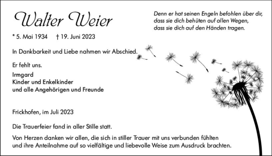 Traueranzeige von Walter Weier von Nassauische Neue Presse