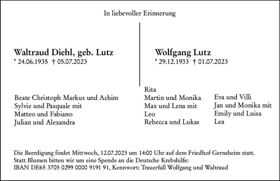 Traueranzeige von Waltraud Diehl von Groß-Gerauer Echo