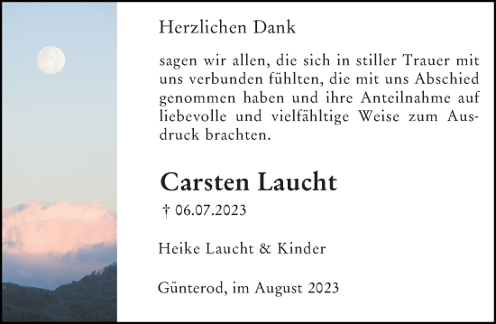 Traueranzeige von Carsten Laucht von Hinterländer Anzeiger