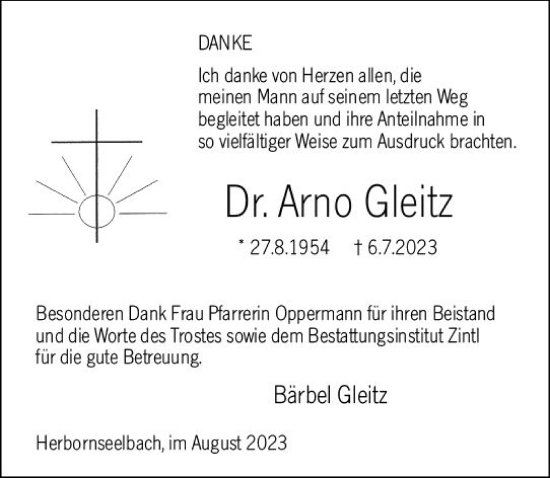 Traueranzeige von Arno Glätz von Dill Block