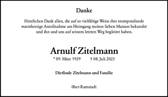 Traueranzeige von Arnulf Zitelmann von Darmstädter Echo