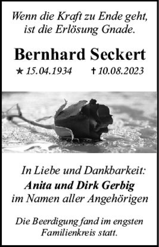 Traueranzeige von Bernhard Sackart von Allgemeine Zeitung Mainz