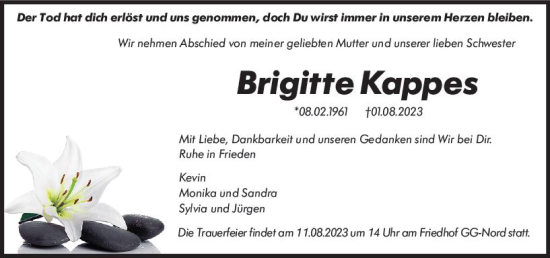 Traueranzeige von Brigitte Kappes von Groß-Gerauer Echo