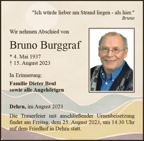 Traueranzeige von Bruno Burggraf von Nassauische Neue Presse