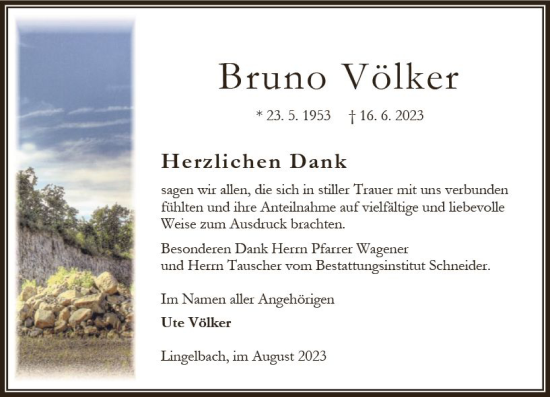 Traueranzeige von Bruno Völker von Oberhessen Kurier